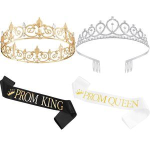 4 Pcs Prom King And Queen Crown Set With Sashes And Tiara Prom Sashes For🙉